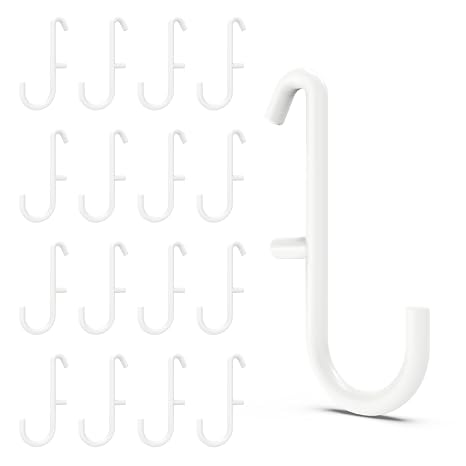White Pegboard S Hooks for IKEA SKADIS, 16 Pack | Compatible with IKEA SKADIS Pegboard, Rust Resistant Steel Hooks, 18 lb Load Capacity for Kitchen, Office, Craft