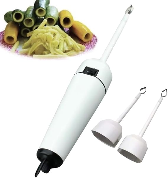 Electric Vegetable Corer - Handheld Zucchini Tool with Adjustable Stainless Steel Heads, One-Button Operation, Speed Control - Effortless Seed Remover for Fruits and Vegetables
