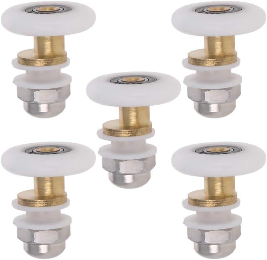 MroMax 27mm Dia Shower Door Wheels Sliding Glass Door Pulleys Replacement Bearing Rollers for Sliding Door Wheels Runner Shower Cabin Spa Room White&Golden 5Pcs