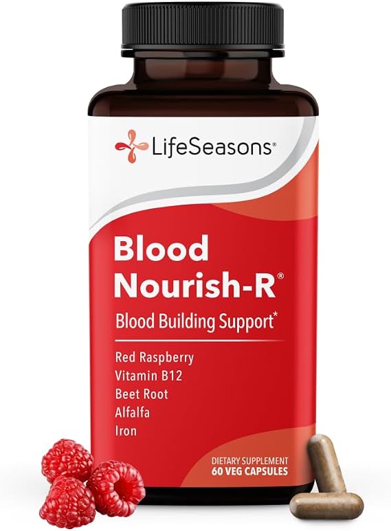 LifeSeasons Blood Nourish-R - Iron Deficiency Supplement - Supports Anemia, Fatigue & Dizziness - No Constipation - Blood Building - Iron, Beet Root, Alfalfa, Raspberry & Vitamin B-12-60 Capsules