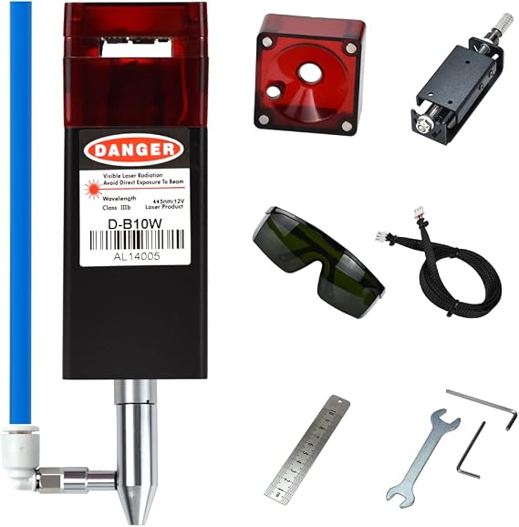 Laser Module with Air Assist, Laser Engraving Cutting Module, 10000mW(10W) Optical Power, Fixed-Focus, Compressed Spot CNC Carving DIY Laser Master for Laser Cutter & Engraver Machine, 24V, Class 4
