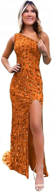 Mermaid Sequin Prom Dresses with Slit One Shoulder Tight Long Formal Dress Evening Party Gowns for Women 2026