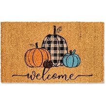 Whaline Fall Door Mats Natural Coir Welcome Doormat Pumpkin Non Slip Farmhouse Rectangle Front Door Rugs Floor Mat for Outdoor Entrance Porch Decor, 16 x 28 Inch