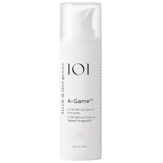 Geek & Gorgeous A-Game 20 0.2% Retinal Serum Advanced Anti-Aging Vitamin A Night Serum Reduces Wrinkles, Smooths Skin & Boosts Collagen For Experienced Retinoid Users 1 oz