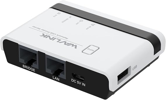 WAVLINK USB Wireless Print Server, WiFi Print Server with 10/100Mbps LAN/Bridge, 480Mbps USB2.0, Support Wireless/Wired/Standalone Modes, Compatible with Mac/Windows and All RAW-Supported Printers