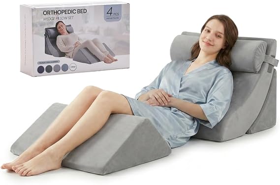 Axelrod 4PCS Orthopedic Bed Wedge Set — 55cm Wide Foam Wedges, Grey