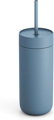 Fellow 16 oz Carter Cold Tumbler Spill-Resistant Straw Lid, Stainless Steel Vacuum-Insulated Cup with Ceramic Interior and Reusable Straw for Cold Drinks,Fits Cup Holders,Dishwasher Safe,Hazy Blue