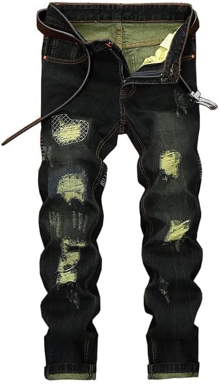 Men Vintage Ripped Skinny Jeans Biker Moto Straight Fit Jeans Fashion Hip Hop Washed Denim Jeans Pants Trousers