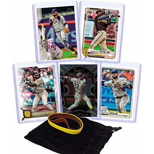 Fernando Tatis Jr. Baseball Cards 5 ASSORTED San Diego Padres Trading Card and Wristbands Gift Bundle
