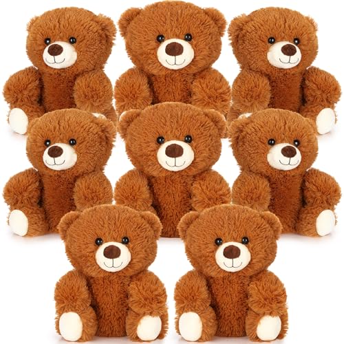 Jenaai 8 Pcs 10 Inch Bear Stuffed Animals Bulk Cute Baby Shower Small Plush Bears Party Favors for Baby Shower Wedding Birthday Graduation Centerpiece DecorationRetro Style,Brown