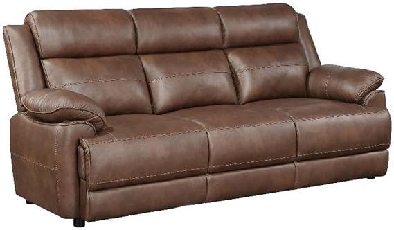 Pemberly Row Faux Leather Upholstered Sofa, Dark Brown, 40.5" H x 86.25" W x 39" D, Padded Arm, Pocket Coil Seating, Full Foam Cushions, Pillowtop Arms, Transitional Style for Living Room or Family
