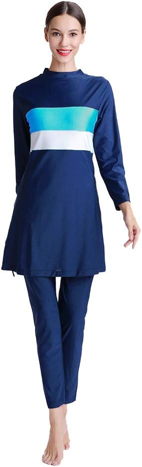 YEESAM Muslim Swimming Suits for Women Tummy Control Plus Size Full Coverage Islamic Modest Bathing Suits Burkini Stripes