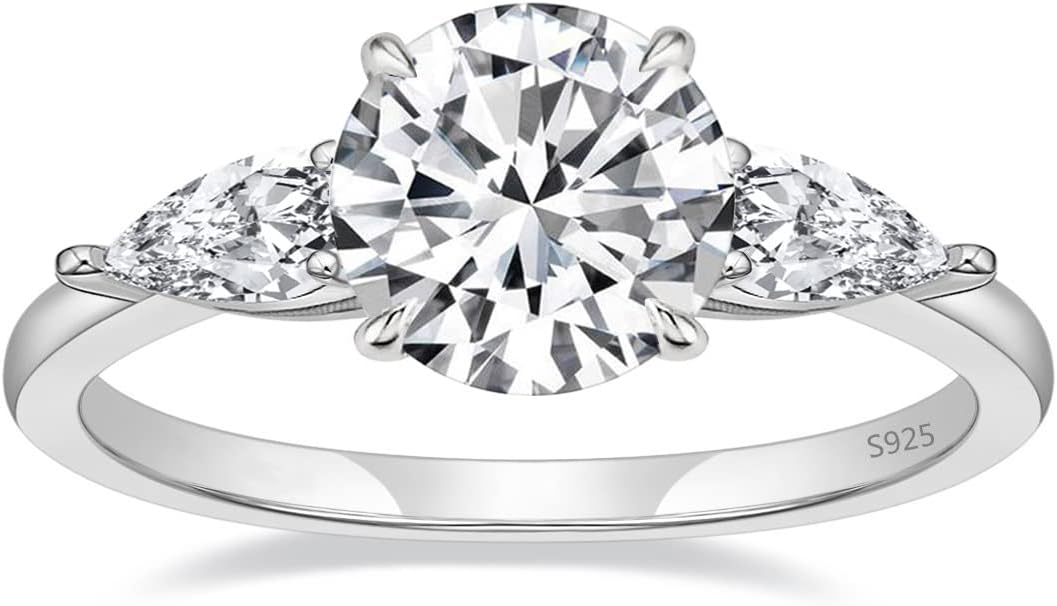 EAMTI 925 Sterling Silver Engagement Rings for Women Round Cut Size 3-11