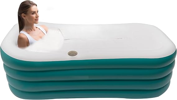 Inflatable Adult Bath Tub, Free-Standing Blow Up Bathtub for Adult Spa with Electric Air Pump, Outdoor or Indoor Freestanding Foldable Spa Tub with Drainage Hose (Green)