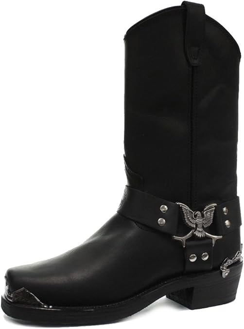 Grinders Mens Eagle Hi Cowboy Black Biker Leather Western New Boots