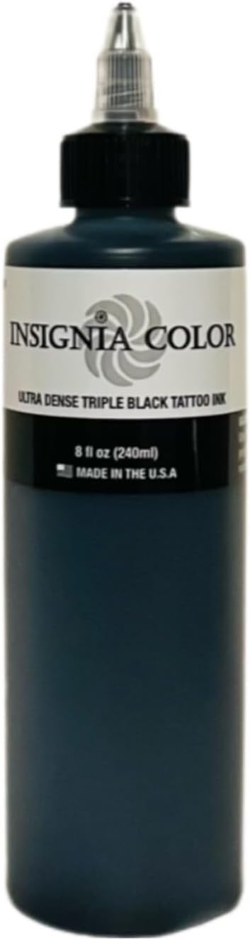 Ultra Dense Triple Black Tattoo Ink, Highly Pigmented Ink, USA Made, Organic, Concentrated Ink for Professional Artists, Best Plastic Practice Skin or Fake Skin Tattoo Ink (8OZ Black)