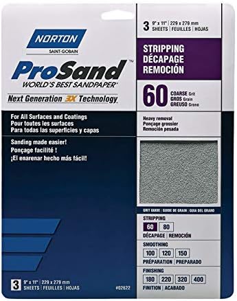 Norton 07660768164 ProSand 07660768164 Sanding Sheet, 11 in L, 9 in W, Coarse, 60 Grit, Aluminum Oxide Abrasive, Paper Backing - pack of 33