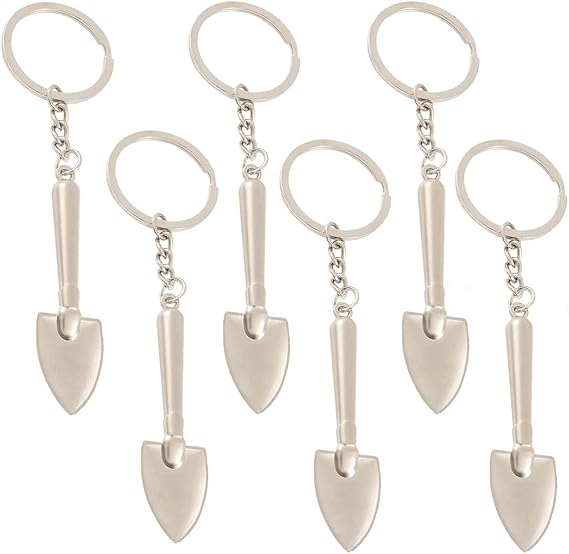 luzen 6Pcs Alloy Metal Shovel with Key Ring Creative Mini Shovel Keychain Keyring Pendant Bag Hanging Charm Mini Shovel Filling Vials Tool for Men and Women Gift, Silver