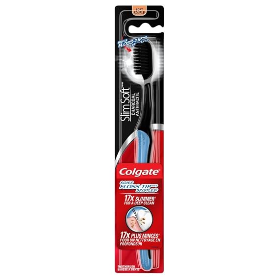 Colgate Slim Soft Toothbrush with Charcoal Bristles, 1 Pack