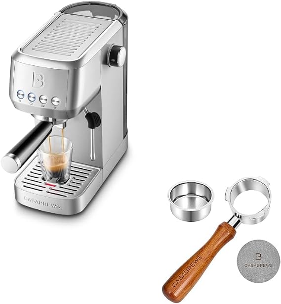 CASABREWS Professional Espresso Maker Cappuccino Machine with Steam Milk Frother 51mm Bottomless Portafilter with Puck Screen & Filter Basket