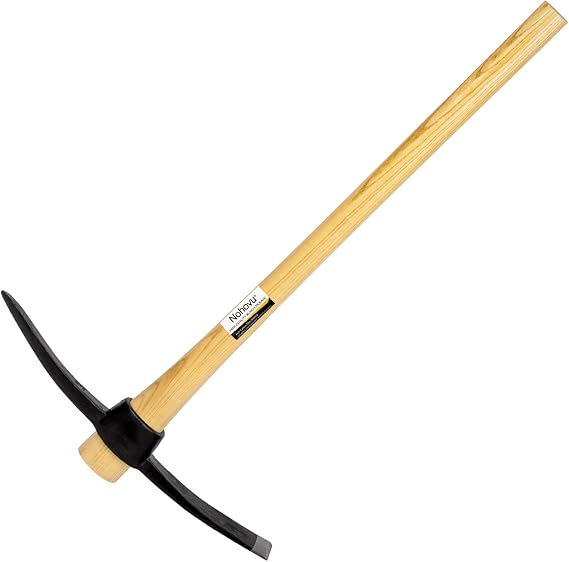 Nohovu Pickaxe with Wood Handle, Heavy Duty Forged Steel Pick Axe for Digging, 36 Inches (406I)