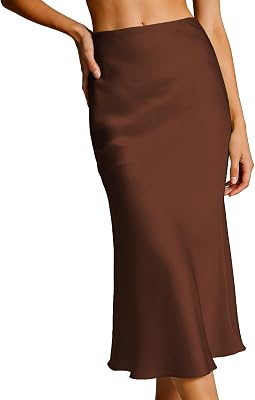 Bluetime Womens Satin Skirt Elastic High Waisted Silk Midi Skirts Dressy Casual A line Long Skirt
