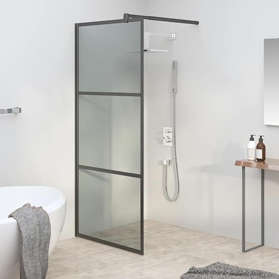 Modern Walk-in Shower Wall 31.5"x76.8" Dark ESG Glass Black, Shower Wall Panels, Bathroom Shower Door Screen Shower Partition for Open Walk-in Bathroom, Black(Dark Black)