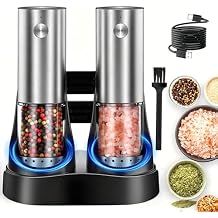 Electric Automatic Salt and Pepper Grinder Set of 2, Electric Pepper Grinder Mill Updated,USB Rechargeable, Adjustable Coarseness,5 Adjustable Coarseness,Refillable