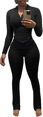 Nimsruc Two Piece Outfits For Women Workout Set Long Sleeve Tracksuit Zip Up Sweatsuits