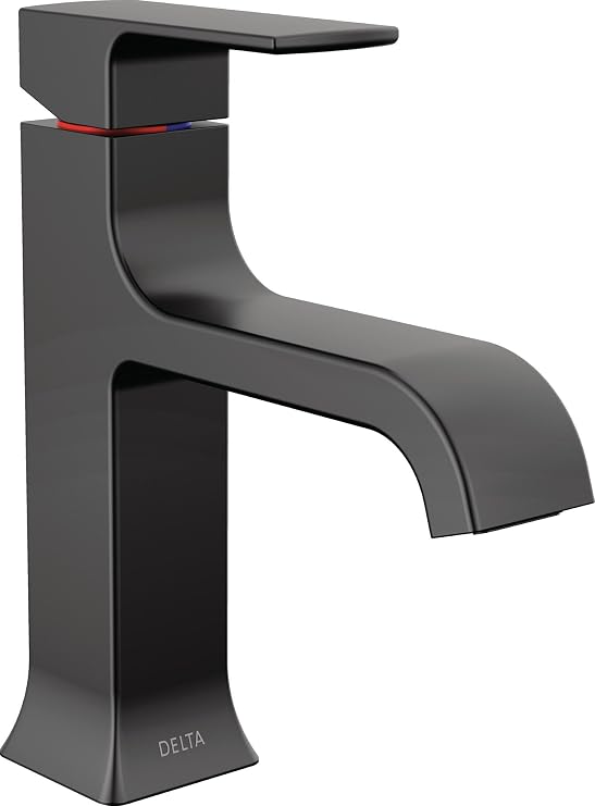 Delta Velum Matte Black Bathroom Faucet 1 Hole, Single Hole Bathroom Sink Faucet for Vanity, Metal Push-Pop Drain Assembly, Matte Black 539-BLMPU-DST