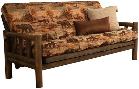 Kodiak Furniture 75" Traditional Full-Size Fabric Futon Mattress with Coil Hinged Innerspring Unit, Foam Construction, Tufted Cover, in Canadian Brown & Blue Print Finish - Frame not Included