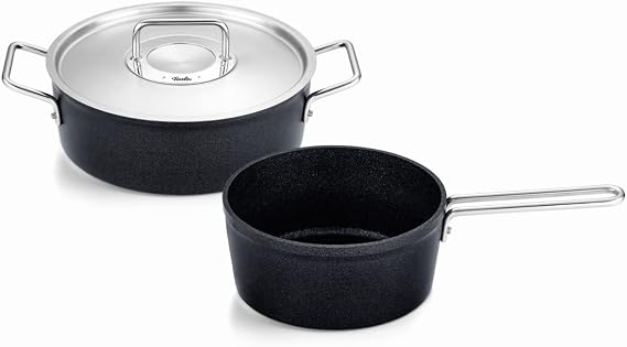 Fissler 156-124-02-000 Pot Set, Coating Pot, Adamant, Set of 2, A, Casserole, 9.4 inches (24 cm), Sauce Pan, 7.1 inches (18 cm), Stainless Steel Lid, Gas Fire/Induction Compatible, Non-Stick Coating,