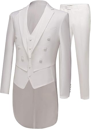 Men's Ivory Long Jacket Tailcoat Wedding Suit 3 Pieces Groom Tuxedos Party Dinner Suits