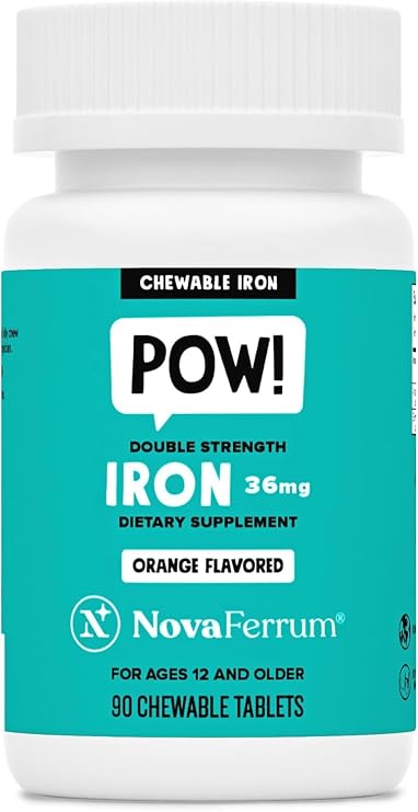 NovaFerrum Pow Chewable Iron Supplement 36mg for Anemic Teens & Adults 12+ | For Ages 12+ | Helps with Anemia and Iron Deficiency | Sugar Free, Vegan, Gluten Free Certified | 90 Servings