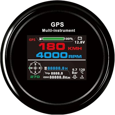 ELING 85mm LCD 0-999KMH MPH Knots GPS Speedometer Odometer Trip Tachometer Hours for Boat Truck Car with Fuel Gauge Voltmeter Water Temp Oil Pressure Compass BlackBlack