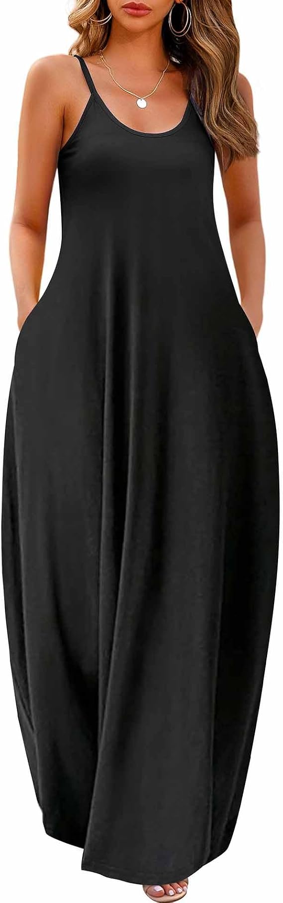Wolddress Womens Maxi Dress with Pockets 2026 Casual Strap Plus Size Loose Plain Long Office Summer Beach Travel Dresses S-5X