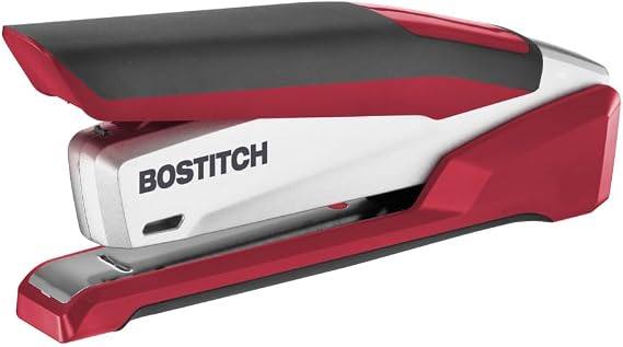 Bostitch, 1117, InPower Spring-Powered Premium Desktop Stapler, 28-Sheet Capacity, Red/Silver
