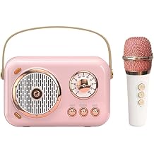 Portable Bluetooth Speaker with Microphone Set,Retro Bluetooth Speaker with Home Karaoke Machine,Portable Handheld Karaoke Mics Speaker Machine for Kids and Adults Party Birthday(Pink)