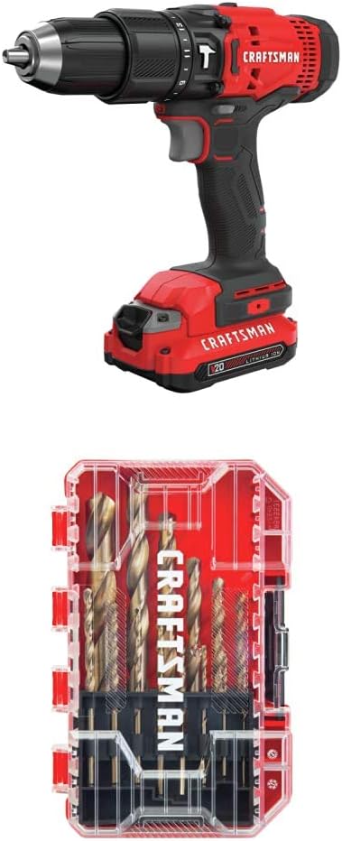 CRAFTSMAN V20 Cordless Hammer Drill Kit with Drill Bit Set, Gold Oxide, 14-Piece (CMCD711C2 & CM2214)