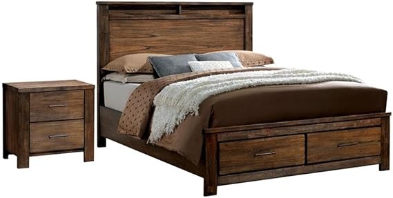 Furniture of America FOA Nangetti 2pc Antique Oak Solid Wood Bedroom Set - King + Nightstand