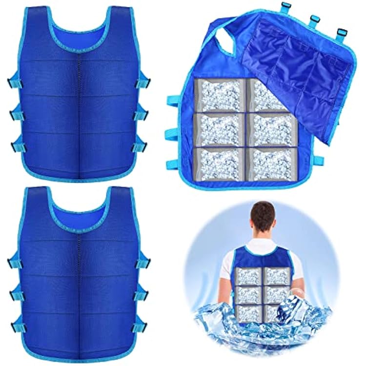 Jexine 2 Pcs Cooling Vest with 48 Pcs Ice Pack Adjustable Safety Ice Vest for Men Women Hot Weather Working RunningBlue