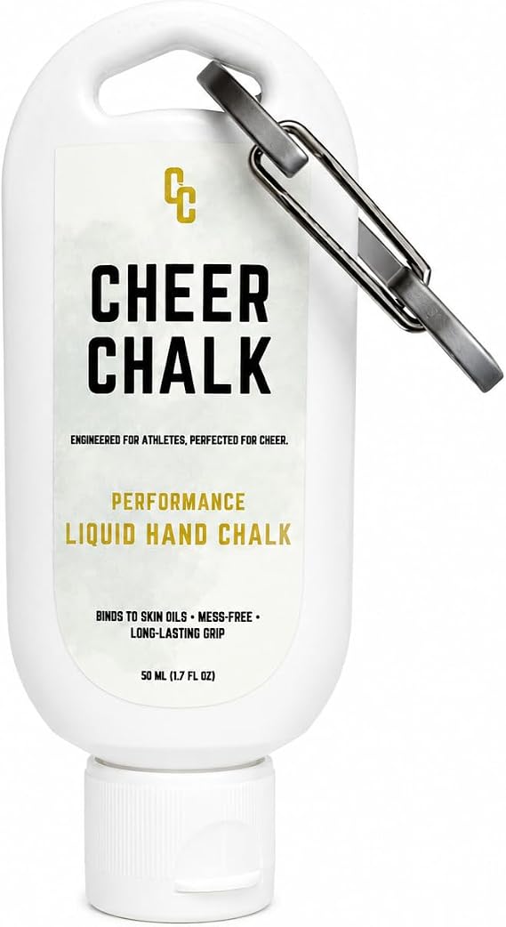 Liquid Chalk - Chalk for Elite Cheerleading - Chalk for Stunting - Chalk for Gymnastics - 50ml Bottle with Carabiner - 50 Practices Per Bottle - Maximum Grip for Safer Stunting