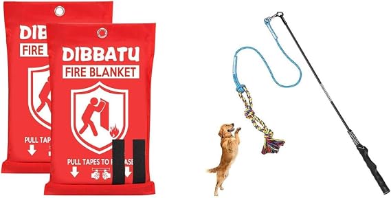 DIBBATU Fire Blanket for Home and Kitchen+Flirt Pole for Dogs Interactive Dog Toys