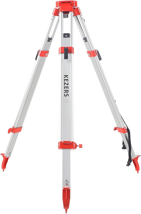 KEZERS Aluminum Surveying Tripod, Heavy Duty Transit Level Tripod with Quick Clamp, 5/8"-11 Threaded Flat Tripod for Automatic Optical Level