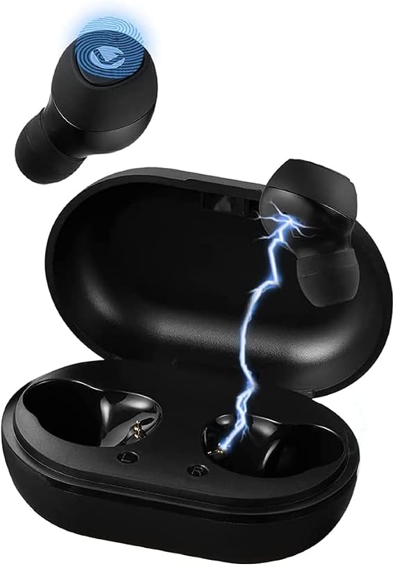 Volkano Type-C True Wireless Earbuds 25 Hours Playtime Bluetooth Compact in-Ear Ear Bud Built-in Mic Charging Case, Ideal for Small Ears, Work with iPhone Android - True Element Series [Black]