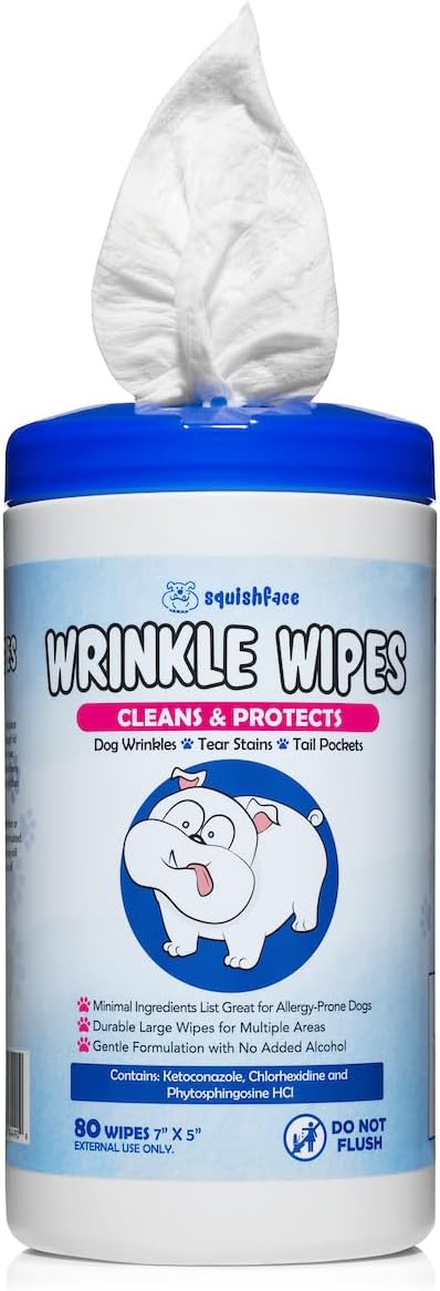 Squishface Wrinkle Wipes Tear Stain & Deodorizing Dog Wipes, 80ct