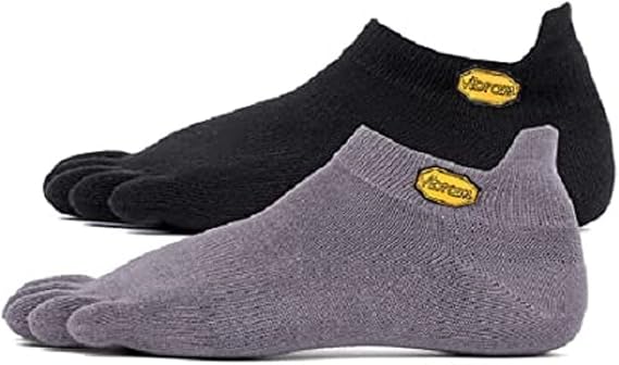 Vibram Athletic No Show Toe Socks, Black/Grey, Size Small, (2 Pair)