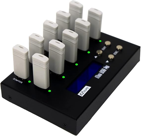 EZ Dupe 1 to 9 USB Duplicator - Standalone USB 2.0/3.0/3.1 Flash Media Thumb Drive/USB Hard Drive Compact Cloner Copier & Eraser (DM-FU0-10V09B / MiniUSB Pro),Black | Standalone USB 2.0 / 3.0 / 3.1 Flash Media Thumb Drive Copier - Compact portable travel size Cloner & Data Sanitizer