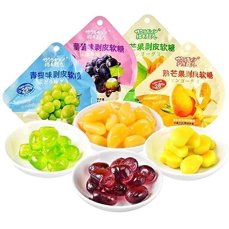Peel fudge 8 kinds of fruit candy,Mango Peelable Candy,Lychee White peach candy,50% juice content,Chinese snack gifts,Healthy Desserts,Peeling Gummy Candy (4 Flavor Mix and Match,4 packs(150g))