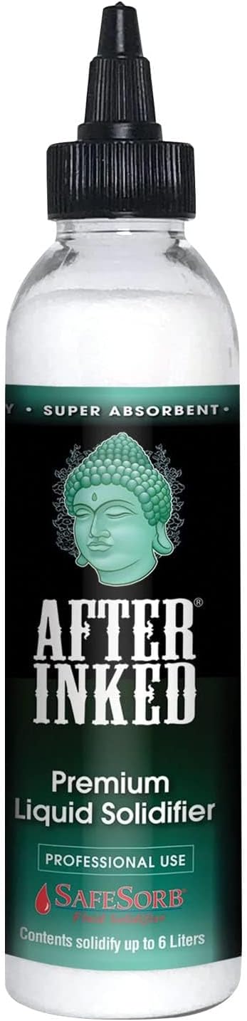 After Inked Liquid Solidifier SafeSorb Powder for Tattoo Ink & Paint Waste | Granular Polymer, Fast & Super Absorbent, Tattoo Cleanup, Easy-to-Use, Solidifies Up to 6L, Prompt Liquid Hardener